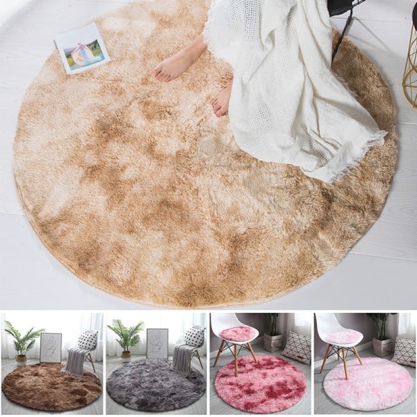 Blødt område tæppe Fluffy Rundt tæppe Shaggy Cirkelformet tæppe til soveværelse Stue Hjem Decor Kaffe 140cm Camel 60 cm