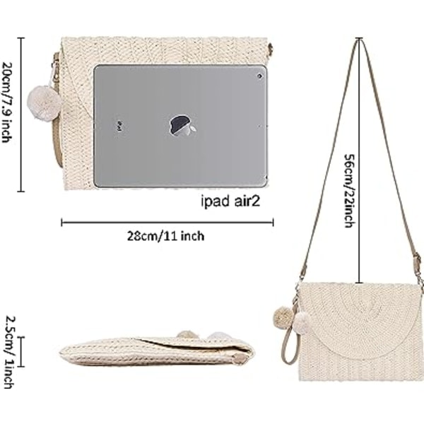 Halmkoppling Väska, Bröllop Kväll Koppling Väska Dam Halm Handväska Platt Kuvert Vävd Sommar Strandväska, Boho Väska Plånbok, Elegant Fest Kuvert Axelväska