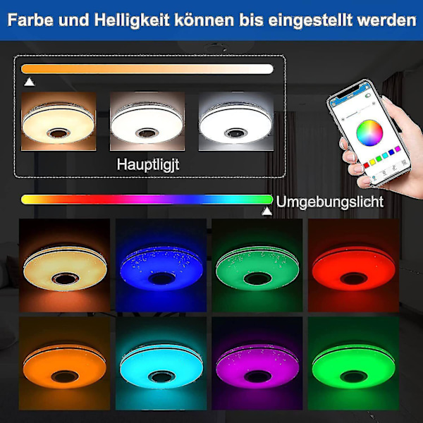 LED Taklampe Dimmbar RGB Fargeendring Med Bluetooth-høyttaler, LED Lampe For Kjøkken, Barnerom, Soverom, Stue