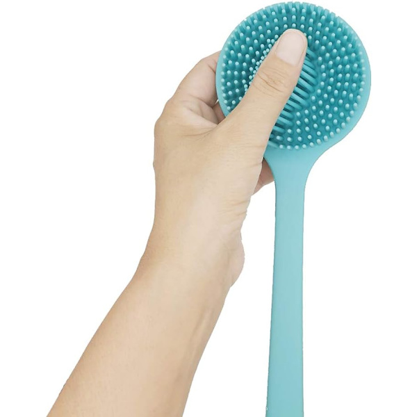 Silikoniselkäharja suihkuun ja kylpyyn pitkällä kahvalla Blue