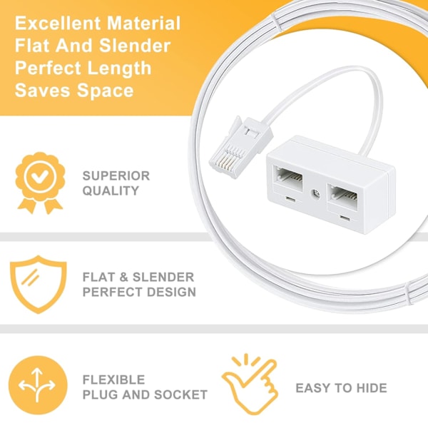 2-suuntainen BT-puhelinpistokkeen sovitin, RJ11 BT uros 2 naaras, kaksinkertainen puhelinpistokkeen sovitin UK:n kiinteän linjan puhelinjohdon sovittimelle ja muuntajalle, valkoinen