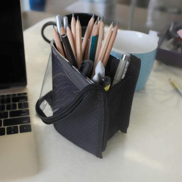 Sort Rejsemakeupbørsteholder, Blyant Pen Etui Organizer Taske Kosmetik Lynlås Pung Bærbar Vandafvisende Støvfri Stående