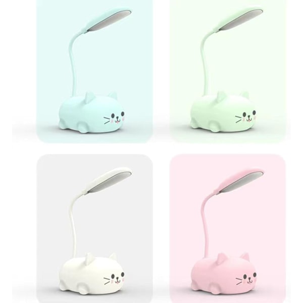 LED Barnelampe, Mini Katt Bordlampe, Bærbar LED Nattelys, Søt Skrivebordslampe, Foldbar USB Ladbar Leselampe (Hvit)