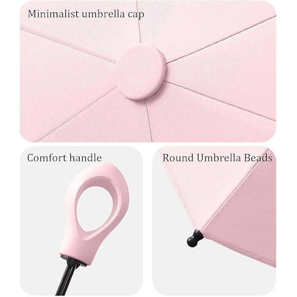Mini-kokoontaitettava sateenvarjo, luova renkaan muotoinen kahva, tuulen- ja UV-suojattu erittäin kevyt sateenvarjo, taitettava ja kestävä, aurinko- ja tuulisuojattu Pink