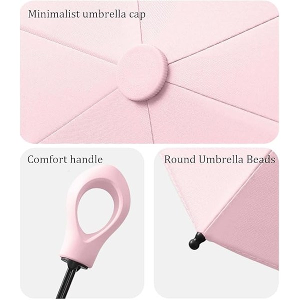 Mini sammenleggbar paraply, kreativ ringhåndtak, vindtett og UV-beskyttende ultralett paraply, sammenleggbar og robust, sol- og vindtett Pink