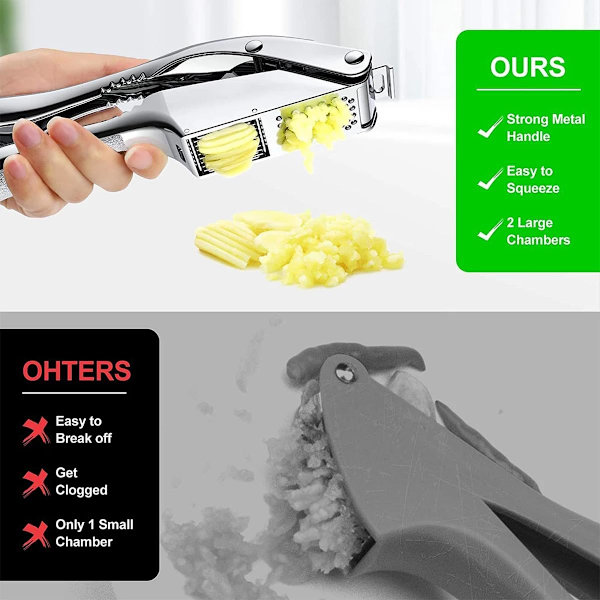 2-in-1 Valkosipuli Pressa Viipaloija Ruostumattomasta Teräksestä Kuorima Squeezer Murskain Mincer Chopper Masher Presser Rocker