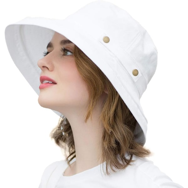 Solhat til kvinder One Size Button Decoration-white