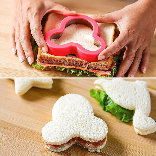 Sandwichbrødskniv Sæt Rustfrit Stål Kageudskærere med Former af Mus, Dinosaur, Stjerne og Hjerte