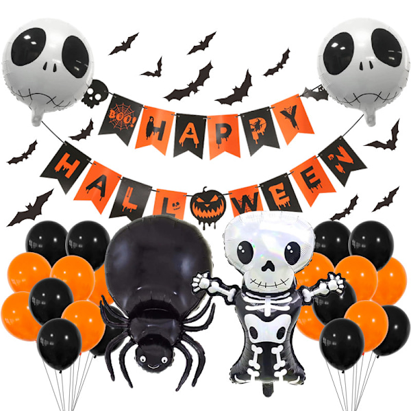 Halloween Dekorasjoner Fest Henge Sett - Hallowmas Banner Ballonger Henge Svirler Edderkopp Gresskar Katt Ornamenter Forbruksvarer spider skull