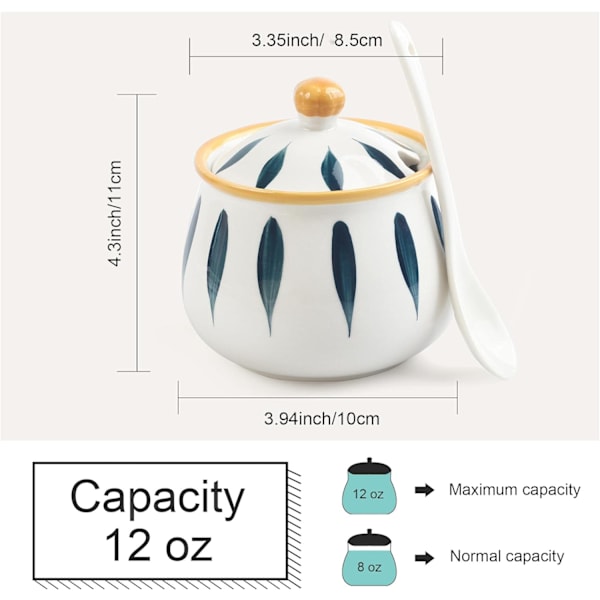 Porcelæn Sukkerskål med Låg og Ske, Keramik Sukkerbeholder til Køkken og Hjem, Landlig Sukkerkrukke til Kaffehjørnet