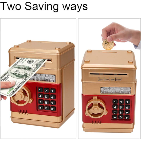 Elektronisk spargris, Mini ATM lösenord sparbössa kontanter mynt sparbössa för barn, tecknad säker bankbox perfekt leksaks gåvor för pojkar flickor Gold