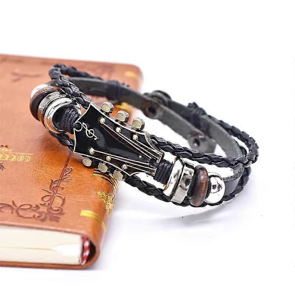 Retro Gitarrarmband i Konstläder, Rockmusik Gitarrläderarmband i Zinklegering Red Blue Black