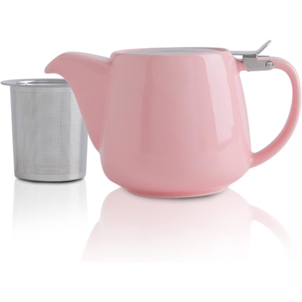 Porselen tekanne med SLS-lokk og avtakbar infuser, 550 ml / 18,6 oz keramisk tekanne for blomstrende og løse bladte Pink