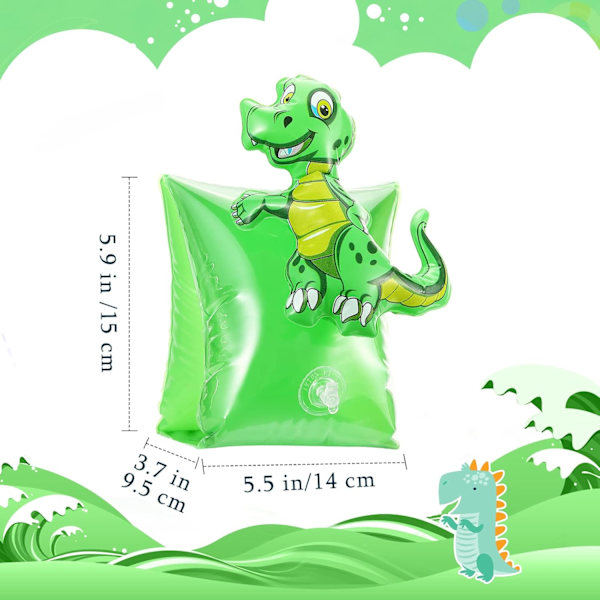 Uppblåsbara armpuffar flytvästar flyter badkar vattenvingar simarmflottörer för barn i åldrarna 3-6 Dinosaur Green