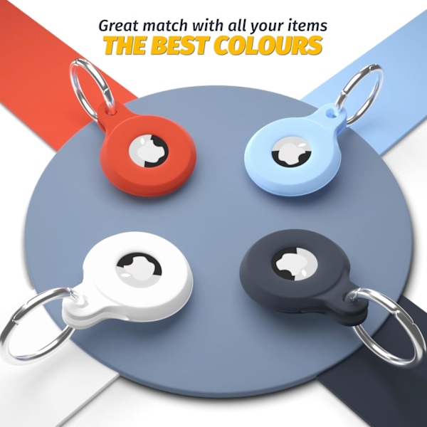AirTag-kotelo avaimenperällä, turvallinen AirTag-pidike, naarmuuntumaton silikoninen suojakotelo avaimenperällä avaimille, koiranpannalle, matkatavaralle ja muuhun Black, Blue, White, Red