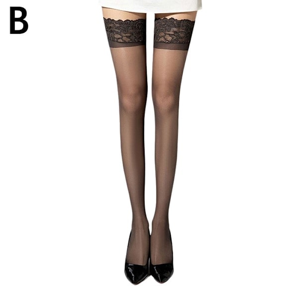 Ultratynde rene uelastiske nylonstrømper, sexede silke retro lårhøje sorte strømper i én størrelse black one-size