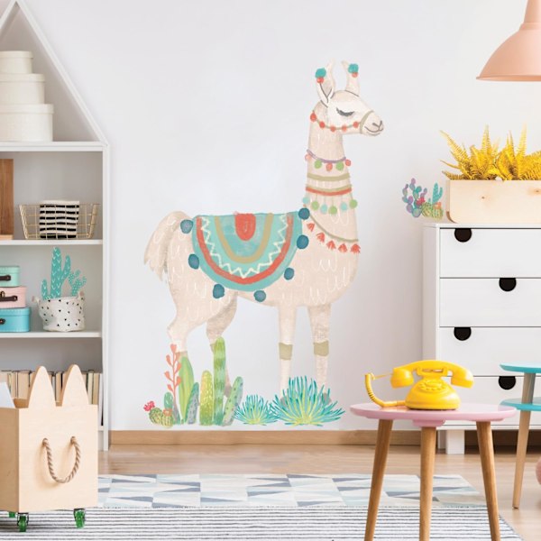 Vattenfärg Llama Peel and Stick Giant Wall Decals, Tan, Green, Blue, 1 Sheet