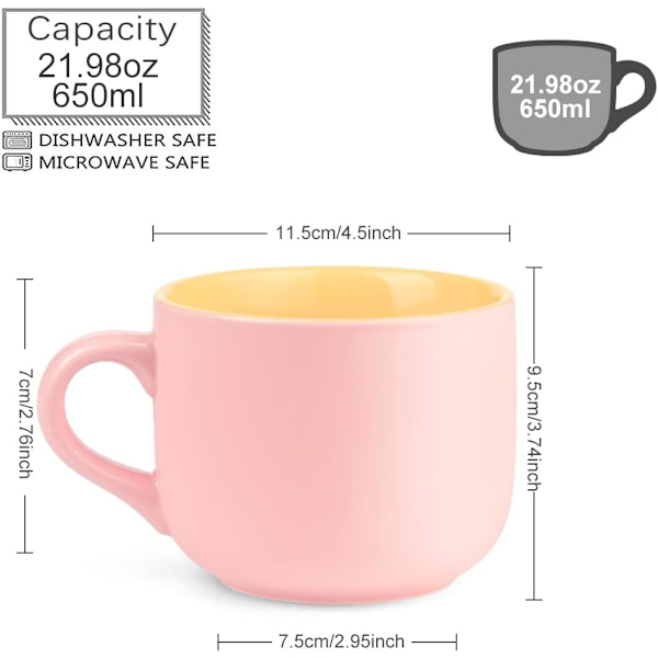 650ML/22OZ Stor Keramik Kaffeemugg, Stor Tekopp för Kontor och Hem, Diskmaskin och Mikrovågsugn Säker Pink