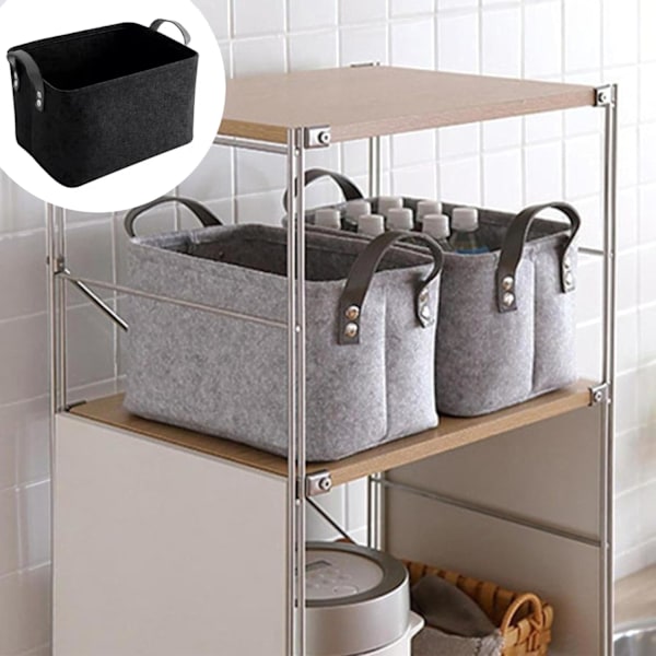 Sort Kurv, Sort Opbevaringsboks, Filt Opbevaringskasser, Opbevaringskurve, Filt Opbevaringskurv, Foldbar Åben Opbevaringskasser