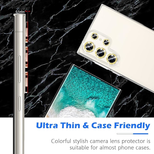 För Sansung Galaxy S24 Plus kameralinsskydd, glänsande Hd härdat glas aluminiumlegering ring, bakre skärmskydd Gold