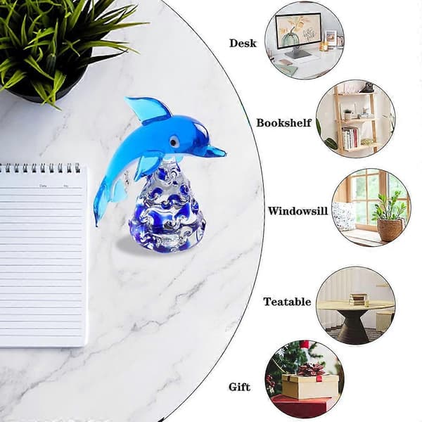 Blå Delfin Miniatyr Handblåst Glas Havsfisk Figurin Djur Staty Samlarobjekt Dekor Gåvor style3646