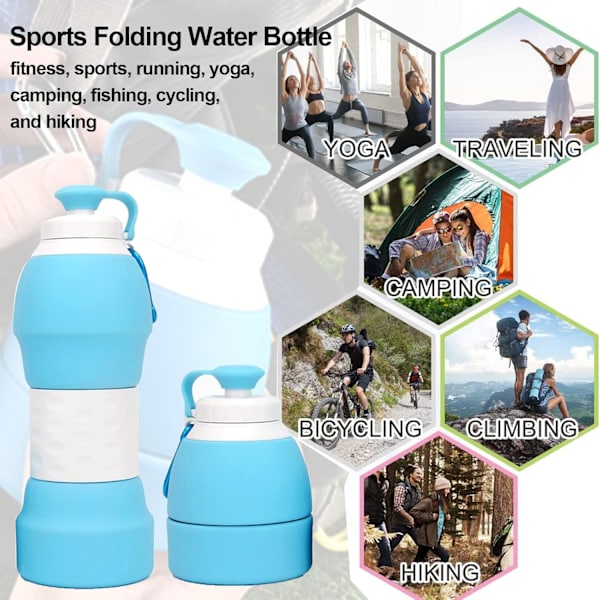 580 ml, Suulakepullo, Joustava Taitettava Uusiokäyttöinen Vedenpullo, Taitettava Urheilupullo, Silikoninen Taitettava Vedenpullo