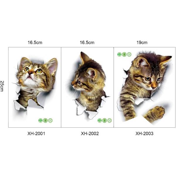 Søde 3D Katte Vægmærker 3 Pak Vægstickers Piger Drenge Soveværelser Stue Vægdækning Cat 1