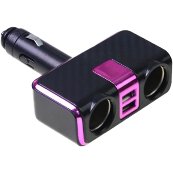 Bilstøpsel med Sigaretttenner 1 til 2 Billader med 2xUSB-port 100W Rask Lading Billader for 12-24V Kjøretøy Purple