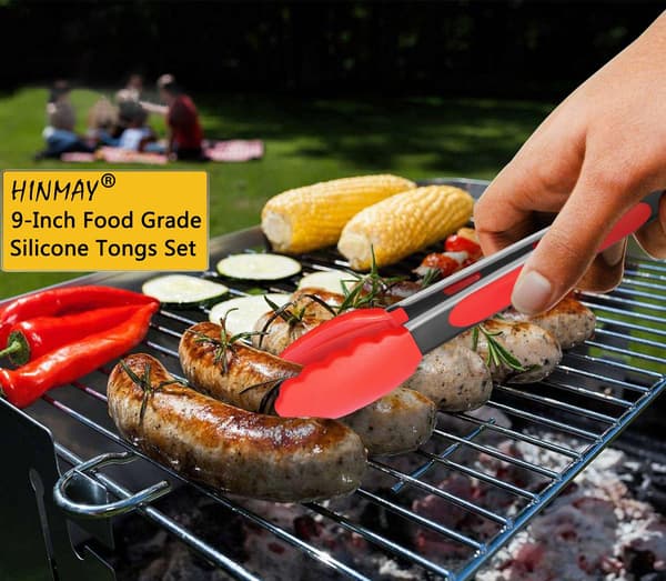 Praktiska kökstänger i silikon, 9 tum, grilltänger, set om 3 (röda)
