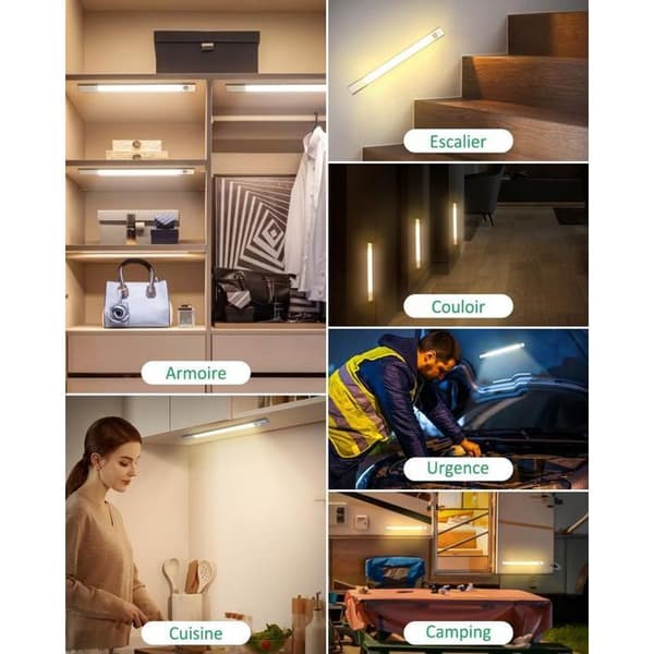 40 cm oppladbar LED-list – Dimmbar 3000K/4500K/6000K – Bevegelsessensor – Magnetisk montering for skap