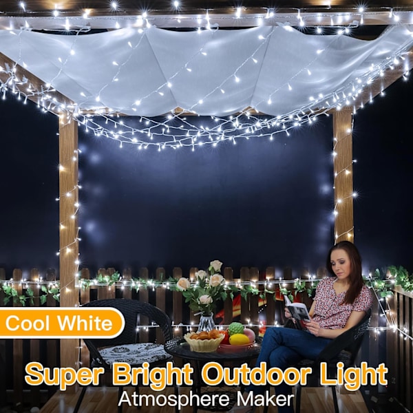 Batteridrevne Feelykter - 10m 100 LED Lys, Små Vanntette Utendørs Julelys Cool White