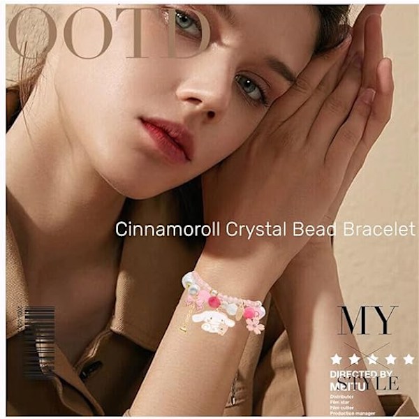 Cinnamoroll Krystalperle Armbånd, Sød Tegneserie Krystalperle Elastisk Armbånd til Piger & Damer, Lille Frisk Enkel Sød Tegneserie Yugui Hund Armbånd