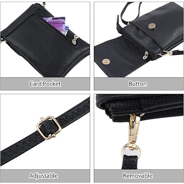 Läder Crossbody Telefonväska Svart Telefonväska Liten Cross Body Axelväska 4 Lager Plånboksväska Med Magnetisk Clamshell