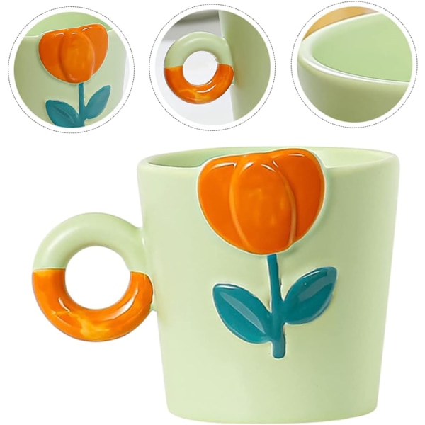 Krus Keramikkopp Tulipan Kopper Kaffe Kopper Stor Kaffekopp Tulipan Kaffekopp Keramik Drikkekopp Gjenbrukbar Lattekopp for Kaffe Keramik Vannkopp Bærbar Lavender