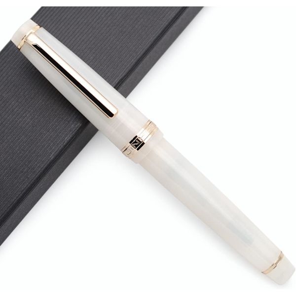Celluloid Fyrfjerpen Akryl Blækpen med Blæk Konverter (Fin Nib, Guld Klips - Transparent Hvid)