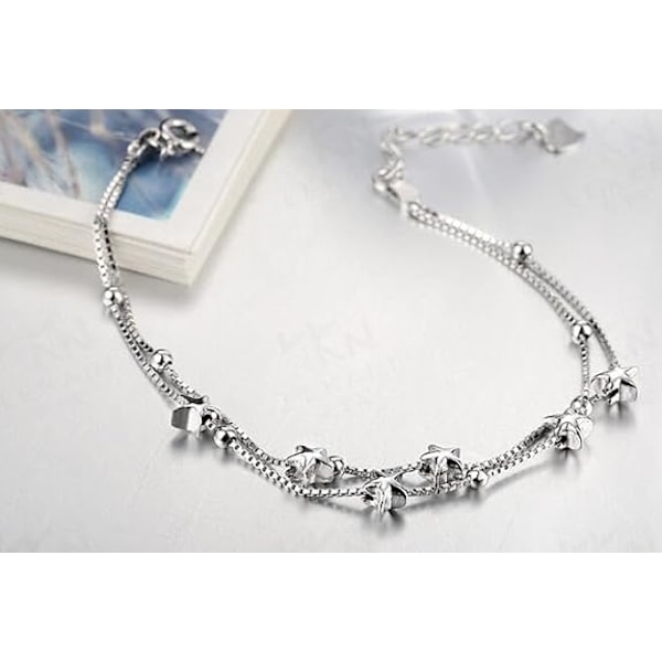 Mini Stjerne Armbånd Justerbar Charm Smykke Gave til Kvinder Perler og Stjerner Dobbelt Lagt Kæde