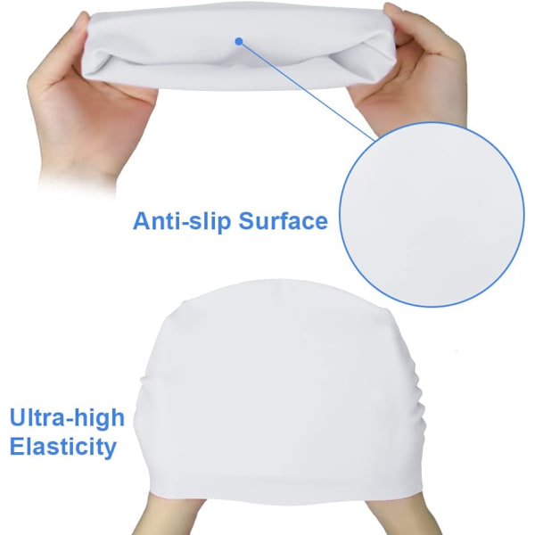 Svømmehue til mænd og kvinder, voksen svømmehue, behagelig pasform, vandtæt svømmehue, silikone unisex svømmehue White