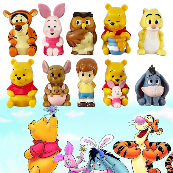 10 st figurer - Nalle Puh, Tiger, Nasse, Action Mini Pvc Cartoon Prydnad Miniatyr