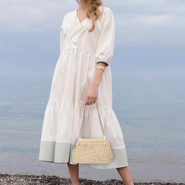Halmkoppling Väska för Kvinnor ，Crossbody Raffia Koppling Väska Halm,Axelväskor Kvinnor Halmkoppling(Beige)