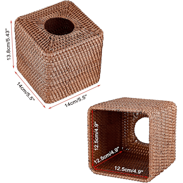 Rattan fyrkantig servetthållare Dekoration Servett Organizer Box Cube Servettpappershållare Box Servettförvaringsfodral Dispenser Servett Organizer, Brun