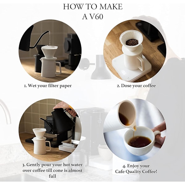 Häll över kaffebryggare Set, Premium Keramisk V60 Dropp & Karaff, 1-2 Koppar Hemfilter Kaffebryggare (vit)