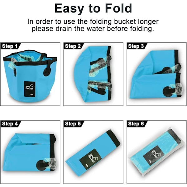 Foldbar Spand - Foldbar Camping Opbevaringsbeholder Sammenklappelig Spand 12L Bærbar Let Spand til Camping Rejser Fiskeri Sejlads og Havearbejde 20l Blue