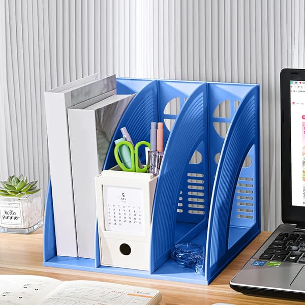 Skrivebordsmapper, Robust 4-roms åpen magasinholder i plast Blue