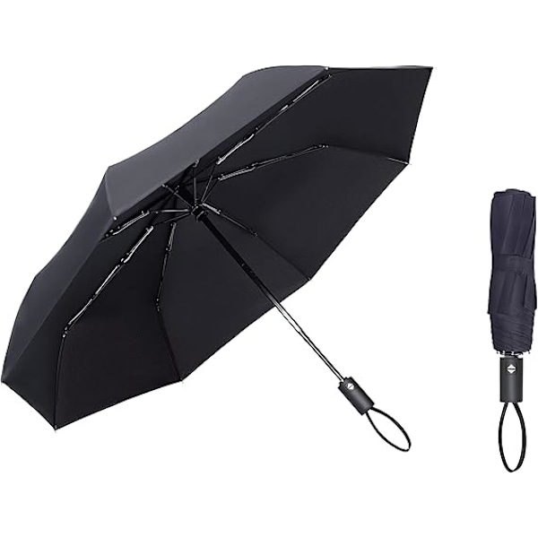 Kompakt hopfällbart reseparaply, paraply med starka ribbor förstärkt tak ergonomiskt handtag automatisk öppning/stängning