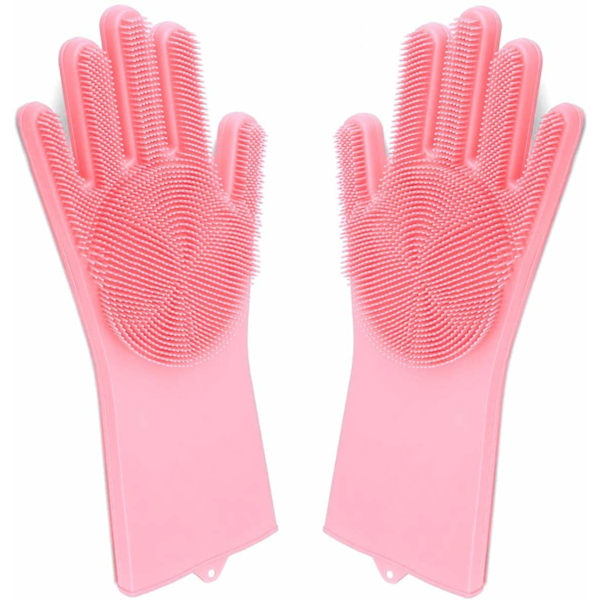 Pair of Magic Dishwashing Cleaning Sponge Gloves Reusable Silicone Brush Scrubber Heat Resistant for Kitchen Bathroom Cleaning