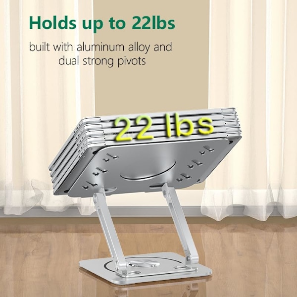 Laptopstativ för skrivbord, justerbart aluminiumstativ med 360° roterande bas, hopfällbar ergonomisk höjare, bärbar hållare kompatibel