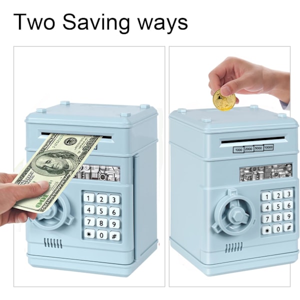 Elektronisk spargris, Mini ATM lösenord pengabänk kontanter mynt sparbössa för barn, tecknad säker bankbox perfekt leksaks gåvor för pojkar flickor Light Blue