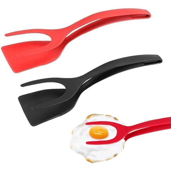 Egg Flipper Spatula 2 stk Ikke-klebende 2-i-1 Vendespate og Steke Tang Eggvendere Spate Flipper Verktøy for Matlaging Egg Fisk Omelett Pannekaker Kjøkken