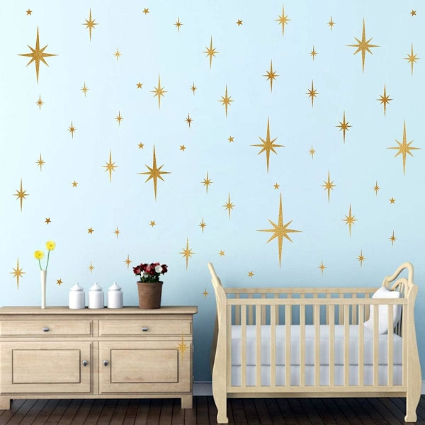 Retro Starburst Veggdekor Stjerneveggklistremerker Geometrisk Veggdekor Moderne Barneromdekor Skrell og Lim Stjerner