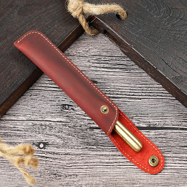 Læder Pen Etui Holder, Beskyttende Pen Etui, Fyldpen Holder Etui, med Metal Knap, Ægte Læder Håndlavet, til Stylus Touch Pen, Kuglepen Red